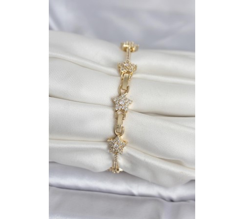 Pirinç Gold Renk Yıldız Model Zirkon Taşlı Kadın Bileklik