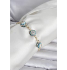 Pirinç Gold Renk Nazarlı Model Zirkon Taşlı Kadın Bileklik