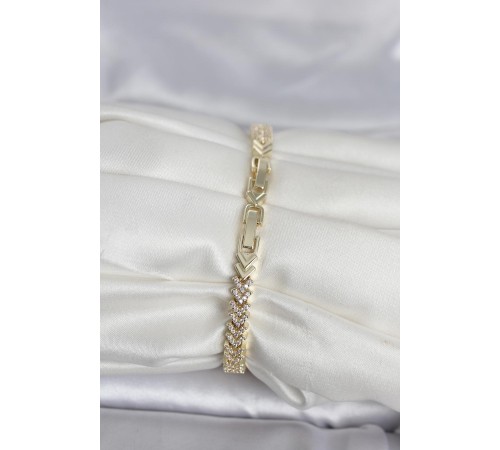 Pirinç Gold Renk Zirkon Taşlı Çavuş Model Kadın Bileklik