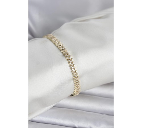 Pirinç Gold Renk Zirkon Taşlı Çavuş Model Kadın Bileklik