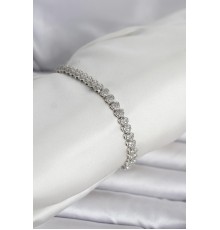 Pirinç Gümüş Renk Kalp Model Sıralı Zirkon Taşlı Kadın Bileklik