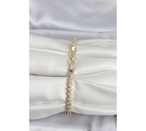 Pirinç Gold Renk Kalp Model Sıralı Zirkon Taşlı Kadın Bileklik