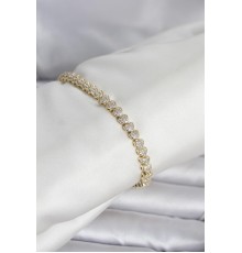 Pirinç Gold Renk Kalp Model Sıralı Zirkon Taşlı Kadın Bileklik