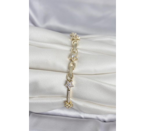 Pirinç Gold Renk Zirkon Taşlı Yıldız Model Kadın Bileklik