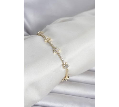 Pirinç Gold Renk Zirkon Taşlı Yıldız Model Kadın Bileklik