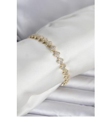 Pirinç Gold Renk Yonca Model Sıralı Zirkon Taşlı Kadın Bileklik