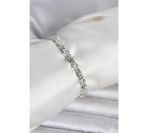 Pirinç Gümüş Renk Petek Model Zirkon Taşlı Kadın Bileklik