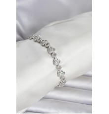 Pirinç Gümüş Renk Zirkon Taşlı Kalp Model Kadın Bileklik