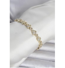 Pirinç Gold Renk Zirkon Taşlı Kalp Model Kadın Bileklik