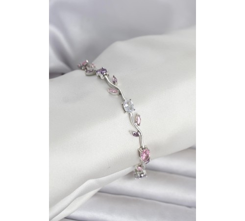 Pirinç Gümüş Renk Çiçek Sarmaşık Model Kadın Bileklik