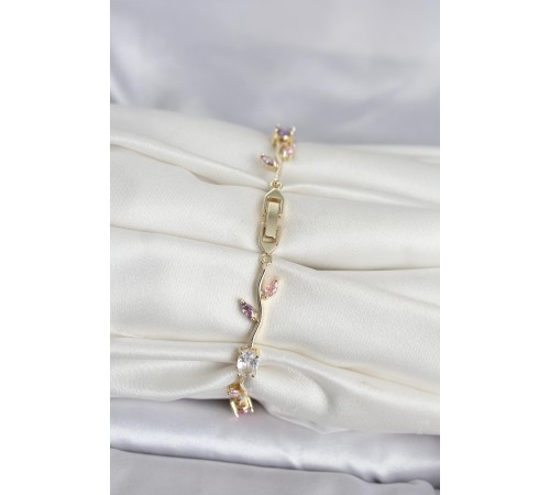 Pirinç Gold Renk Çiçek Sarmaşık Model Kadın Bileklik