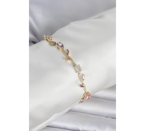 Pirinç Gold Renk Çiçek Sarmaşık Model Kadın Bileklik