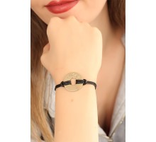 LUCKY (Şanslı) Siyah Deri İpli Unisex Mood Bileklik