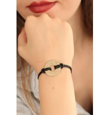 HAPPY (Mutlu) Siyah Deri İpli Unisex Mood Bileklik
