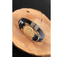 Gold Renk Baykuşlu Metal Aksesuarlı Siyah Renk Deri Erkek Bileklik