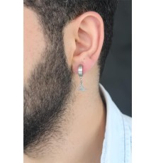 Silver Renk Kaplama Osmanlı Tuğra Figürlü Kıstırmalı Çelik Erkek Küpe