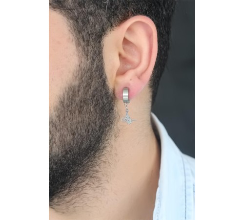 Silver Renk Kaplama Osmanlı Tuğra Figürlü Kıstırmalı Çelik Erkek Küpe Silver Renk Kaplama Osmanlı Tuğra Figürlü Kıstırmalı Çelik Erkek Küpe