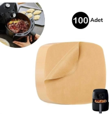 100 Adet Air Fryer Pişirme Kağıdı Tek Kullanımlık Yağ Su Geçirmez Yapışmaz Deliksiz Düz Kare Model
