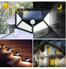 100 Ledli 3 Farklı Aydınlatma Ayarlı Solar Güneş Enerjili Hareket Sensörlü Bahçe Duvar Lambası