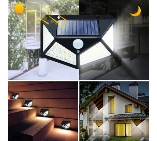 100 Ledli 3 Farklı Aydınlatma Ayarlı Solar Güneş Enerjili Hareket Sensörlü Bahçe Duvar Lambası 100 Ledli 3 Farklı Aydınlatma Ayarlı Solar Güneş Enerjili Hareket Sensörlü Bahçe Duvar Lambası