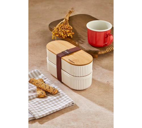 1000ml Ahşap Kapaklı Lunch Box 2'li Set Diyet Beslenme Kutusu Bambu Saklama Kabı