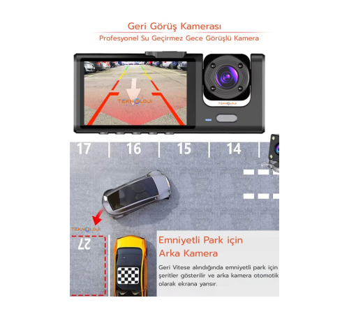 1080P Dash Cam Full Hd Araç içi Kamera Ön Arka ve İç Kayıt 3 Kamera Gece Görüşlü G Sensör Geniş Açı 1080P Dash Cam Full Hd Araç içi Kamera Ön Arka ve İç Kayıt 3 Kamera Gece Görüşlü G Sensör Geniş Açı