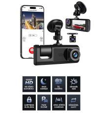 1080p Wifi Full Hd Araç Içi Kamera Arka Ön Iç Kayıt 3 Kamera Gece Görüşlü Gsensör Geniş Açı