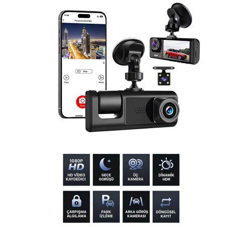 1080p Wifi Full Hd Araç Içi Kamera Arka Ön Iç Kayıt 3 Kamera Gece Görüşlü Gsensör Geniş Açı 1080p Wifi Full Hd Araç Içi Kamera Arka Ön Iç Kayıt 3 Kamera Gece Görüşlü Gsensör Geniş Açı