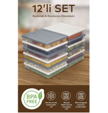 12'li Renkli Buzdolabı Düzenleyici Buzluk Ve Mikrodalga Saklama Kabı 12X2400 ML