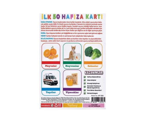 1475 İlk 50 Hafıza Kartları (Memory Game) -Dıytoy 1475 İlk 50 Hafıza Kartları (Memory Game) -Dıytoy
