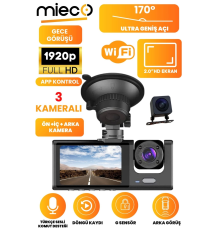 1s Wifi / App /1920p Fhd/ 170° Ultra Geniş Açı/gece Görüş/ G-sensörü 3 Kameralı Araç Kamerası(2025)