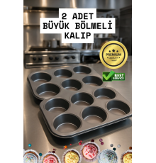 2 Adet Cupcake Fırın Kalıbı 6 Büyük Bölmeli Muffin Kek Kalıbı
