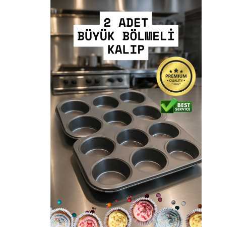 2 Adet Cupcake Fırın Kalıbı 6 Büyük Bölmeli Muffin Kek Kalıbı