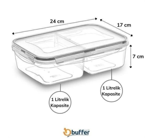 2 Bölmeli 1+1 Litre Kilitli Kapaklı Erzak Saklama Kabı LC-525 2 Bölmeli 1+1 Litre Kilitli Kapaklı Erzak Saklama Kabı LC-525