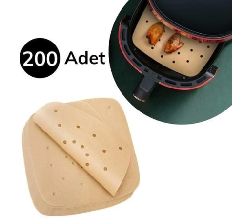 200 Adet Air Fryer Pişirme Kağıdı Tek Kullanımlık Pişirme Kağıdı Delikli Kare Model