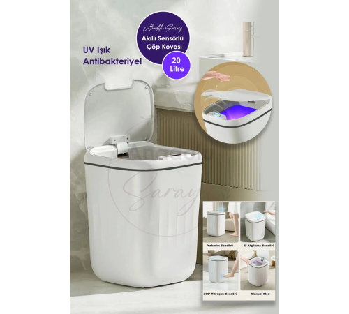 20L UV Işık Antibakteriyel Akıllı Koku Geçirmez Teknolojik Sensörlü Çöp Kovası Ofis Banyo Mutfak 20L UV Işık Antibakteriyel Akıllı Koku Geçirmez Teknolojik Sensörlü Çöp Kovası Ofis Banyo Mutfak