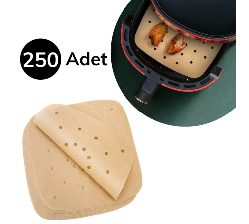 250 Adet Air Fryer Pişirme Kağıdı Tek Kullanımlık Hava Fritöz Yağ Geçirmez Yapışmaz Gıda Pişirme Kağıdı Delikli Kare Model 250 Adet Air Fryer Pişirme Kağıdı Tek Kullanımlık Hava Fritöz Yağ Geçirmez Yapışmaz Gıda Pişirme Kağıdı Delikli Kare Model