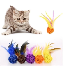 2li Rattan Renkli Peluş Tüy Kedi Köpek Oyuncak Yakalama Çiğneme Çıngıraklı Top Oyuncağı