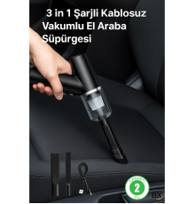 3 in 1 Şarjlı Kablosuz Vakumlu El Araba Süpürgesi Araç Ev Ofis Süpürgesi