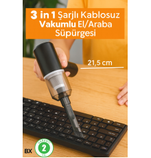3 in 1 Şarjlı Kablosuz Vakumlu El Süpürgesi Araç, Ev ve Ofis İçin Güçlü Taşınabilir Mini Elektrikli Süpürge
