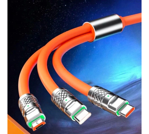 3 in 1 Type-C + Micro Usb + Lightning Hızlı Şarj Kablosu Silikon Kablo 1 Metre Opp Ambalaj