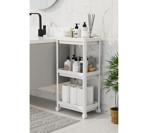 3 Katlı Banyo Raf Ünitesi (PEGGY) Beyaz Banyo Düzenleyici Şampuanlık Havluluk Dolap(BEYAZ)