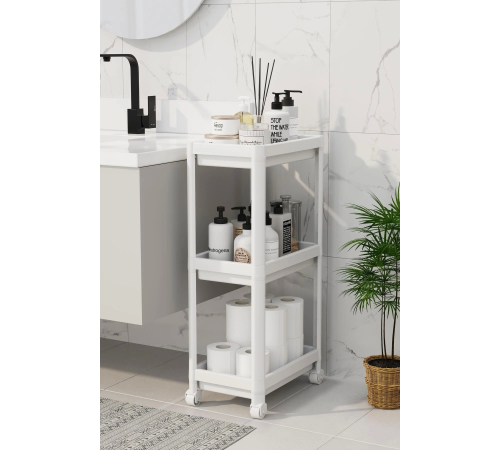3 Katlı Banyo Raf Ünitesi (PEGGY) Beyaz Banyo Düzenleyici Şampuanlık Havluluk Dolap(BEYAZ)
