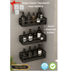 3 lü Banyo Düzenleyici Organizer Şampuanlık Havlupan Askısı Havluluk Siyah Banyo Duş Mutfak Rafı