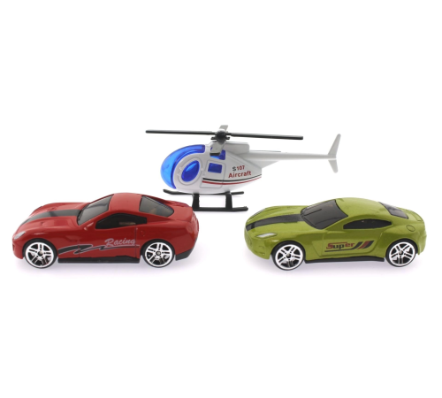 3'lü Beyaz Helikopterli Metal Araçlar
