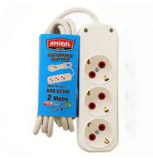 3 lü Topraklı 2 Metre Kablolu Grup Priz (336336)