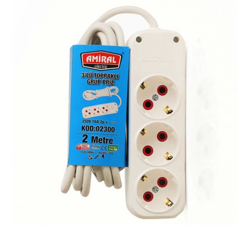 3 lü Topraklı 2 Metre Kablolu Grup Priz (336336) 3 lü Topraklı 2 Metre Kablolu Grup Priz (336336)