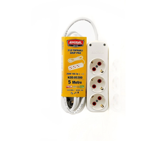 3 lü Topraklı 5 Metre Kablolu Grup Priz (336336) 3 lü Topraklı 5 Metre Kablolu Grup Priz (336336)