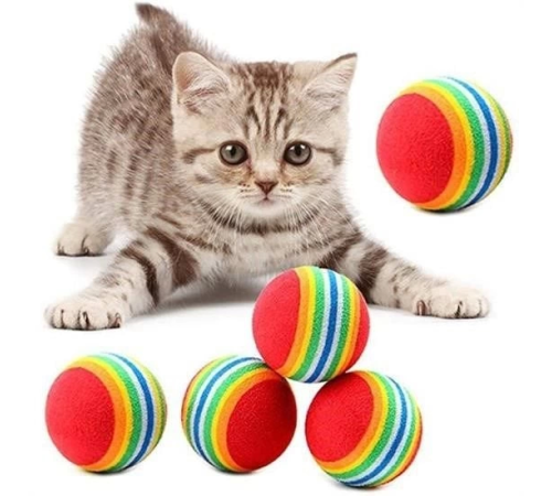 3lü Gökkuşağı Sünger Kedi Köpek Çiğneme Oyun Topu 4,2 cm