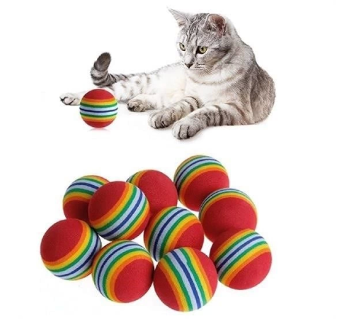 3lü Gökkuşağı Sünger Kedi Köpek Çiğneme Oyun Topu 4,2 cm